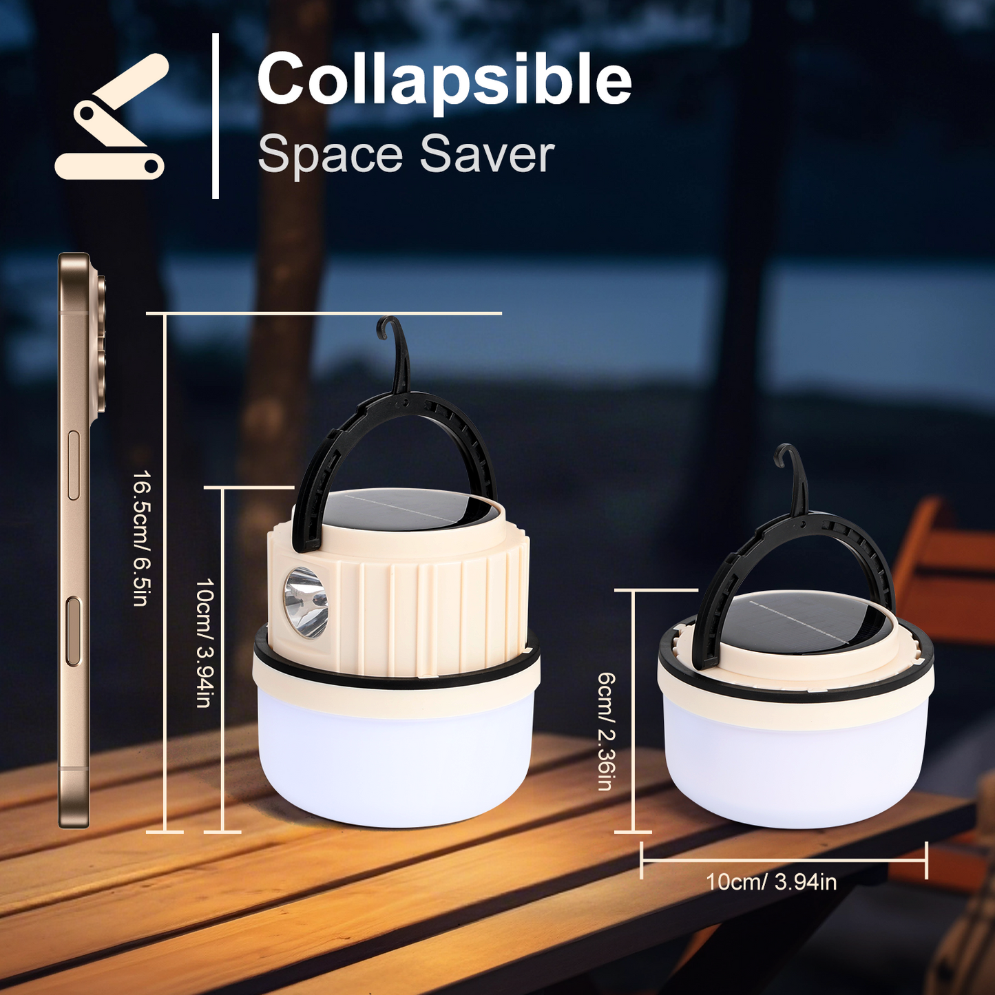 Teblint Solar LED Camping Lantern Collapsible, 7 Modes Camping Light with Flashlight, Solar Tent Lights, Rechargeable Emergency Light for Power Outage Hurricane Hiking, Camping Essentials
