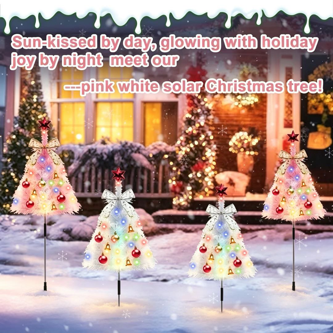 PUCACHI 31.5" Solar Path Christmas Trees 4-pack Artificial Mini Christmas Tree with Lights for Porch, Driveway, Patio Outdoor Christmas Decoration