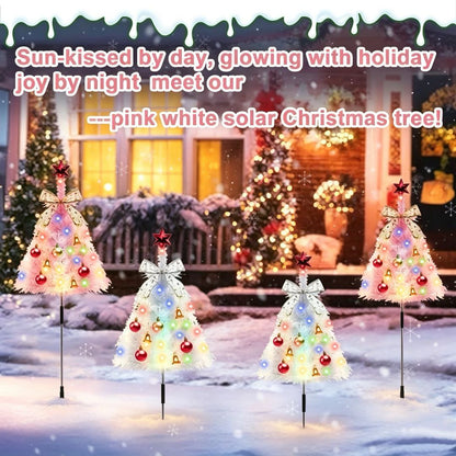 PUCACHI 31.5" Solar Path Christmas Trees 4-pack Artificial Mini Christmas Tree with Lights for Porch, Driveway, Patio Outdoor Christmas Decoration