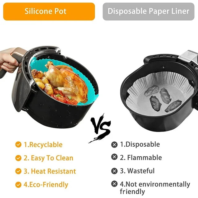 HOOFUN 4 Pcs Silicone Air Fryer Liners, Reusable Air Fryer Silicone Pot for 3 to 5 QT, Food Grade Silicone Easy Cleaning Air Fryer Basket, Air Fryer Oven Accessories Air Fryer Silicone Liners