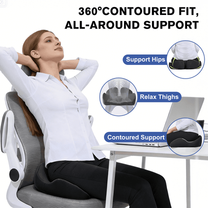 Henotian Memory Foam Seat Cushion for Office Chair, Extra-Thick Ergonomic Chair Cushion for Tailbone, Sciatica & Back Pain Relief, Non-Slip Car Seat Pillow Black