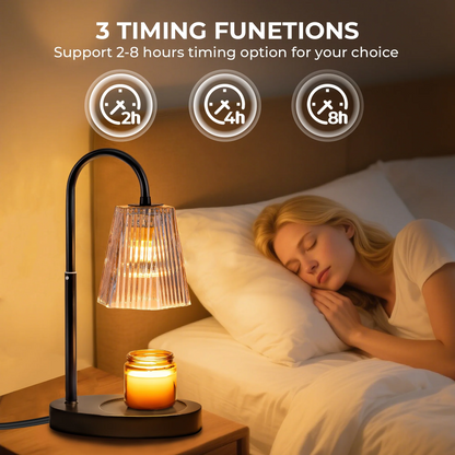 Candle Warmer Lamp with Timer,Dimmable & Adjustable Height Wax Melts Warmer,Top Down Melting for All Jar Candles,Black (Includes 2 Halogen Bulbs)