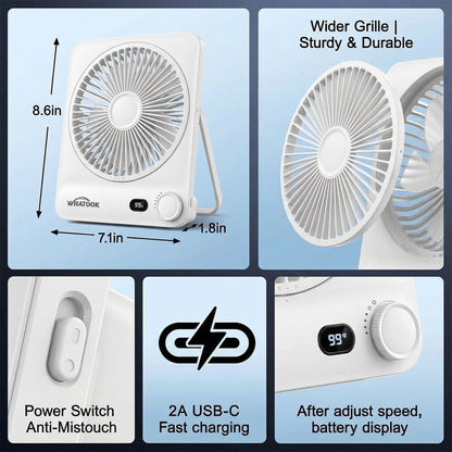 Large Desk Fan, 10000mAh Battery 40H Runtime Silent Rechargeable Fans, Quiet Personal Portable Cooler for Camping Bedroom Office Small Desktop fan