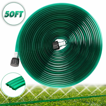 PUCACHI Soaker Hose 50ft Garden Irrigation Hose, Heavy Duty 3-Row Drip Hose with Even Water Distribution, Water Saving Lawn and Garden Watering System