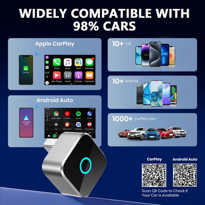 Wireless CarPlay Adapter, 2-in-1 Apple CarPlay and Android Auto Adapter, Convert Wired to Wireless, Plug and Play for iOS 10+ & Android 10+, Black