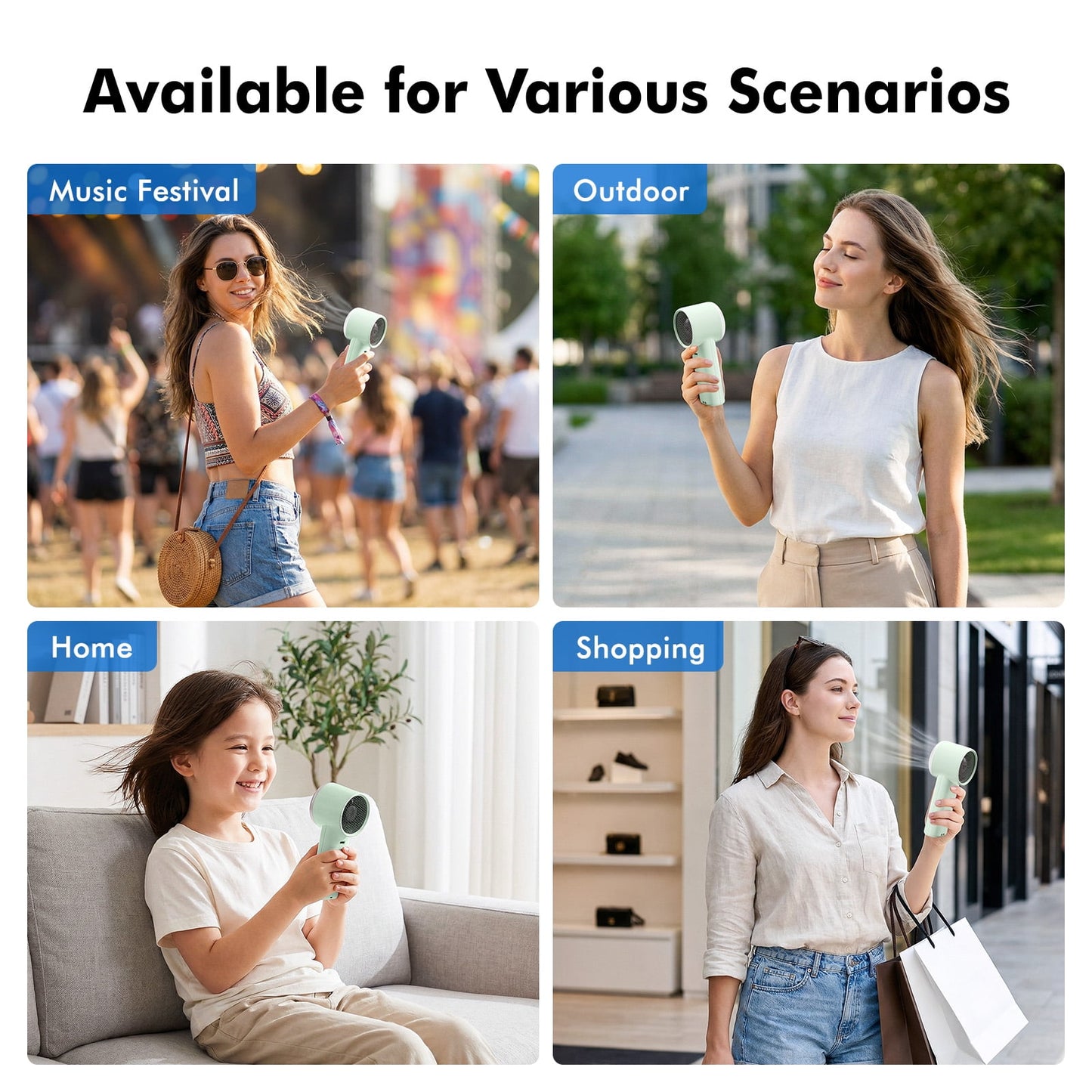 Portable Handheld Fan, 4000mAh USB Rechargeable Mini Fan with 5 Speeds, Powerful Personal Cooling Fan, Small Pocket Fan for Travel, Office, Outdoor, Green