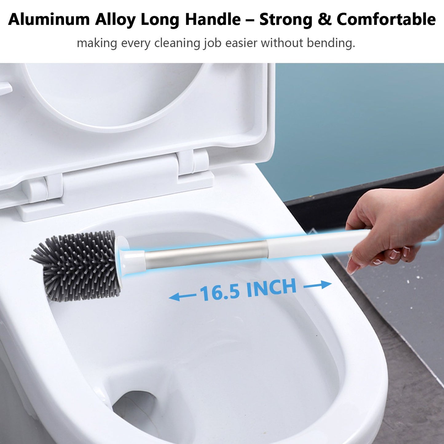 Toilet Brush with Wall Mount and Water Drawer – Long Handle Silicone Cleaner for Quick Dry Bathroom Cleaning