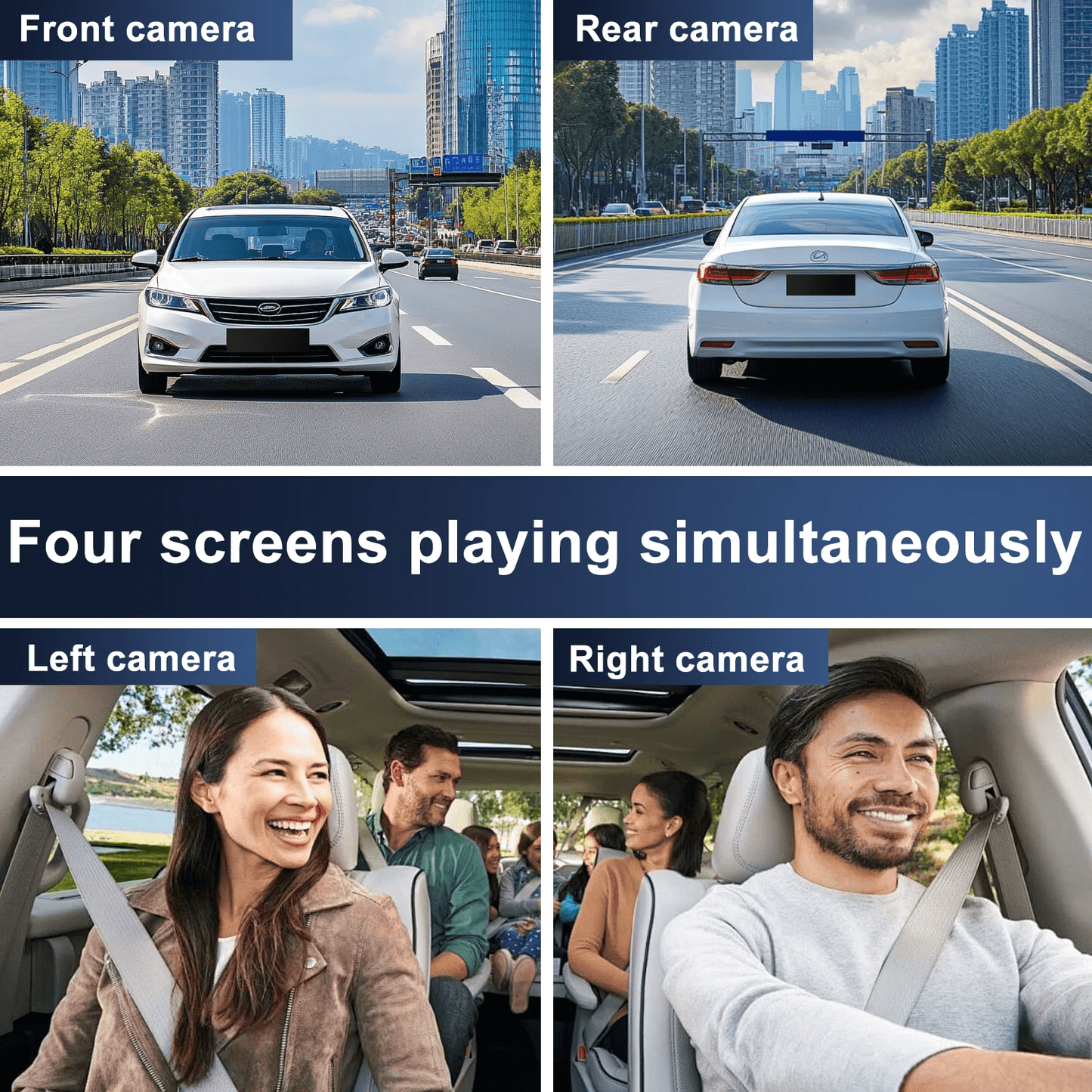4 Channel Dash Cam,4K 360 Full View Front Rear Left Right Car Camera, 2.4GHz WiFi App, Night Vision, G-Sensor, Loop Recording, 64GB Card