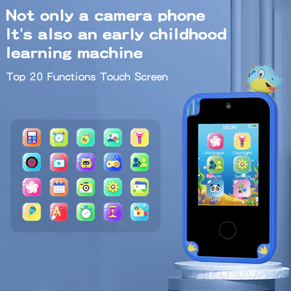 WHATOOK Kids Smart Phone Toys, Touchscreen HD Dual Camera Cell Phone for Kids, Christmas Birthday Gifts Dinosaur Toddler Play Phone for Boys 3-10, Travel Toy Preschool Learning Toy for Kids Blue