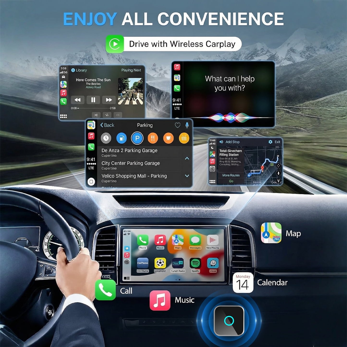 Wireless CarPlay Adapter, 2-in-1 Apple CarPlay and Android Auto Adapter, Convert Wired to Wireless, Plug and Play for iOS 10+ & Android 10+, Black