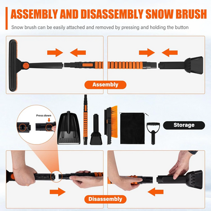 Ice Scraper and Extendable Snow Brush Emergency Snow Shovel for Car,31" - 40" Snow Brush with Squeegee,Snow Scraper with 180° Pivoting Brush Head and Foam Grip for Car Windshield,Truck,SUV