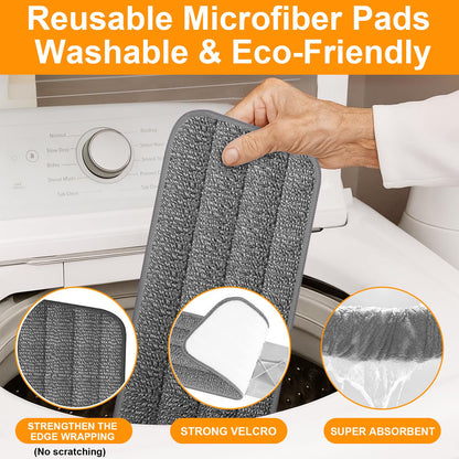 Spray Mop with 14 oz Refillable Bottle & 4 Washable Microfiber Pads – Lightweight Flat Floor Cleaner for Wood, Tile, Laminate (Gray, 1 Pack)