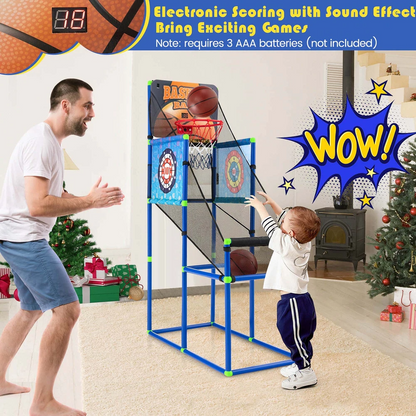 Kids Basketball Arcade Game, 2 in 1 Indoor Outdoor Basketball Game Set w/Electronic Scoreboard & Sound Effect & 8 Sticky Balls, 2 Basketballs, Toy Gift for Toddlers Children Boys Girls Ages 3+