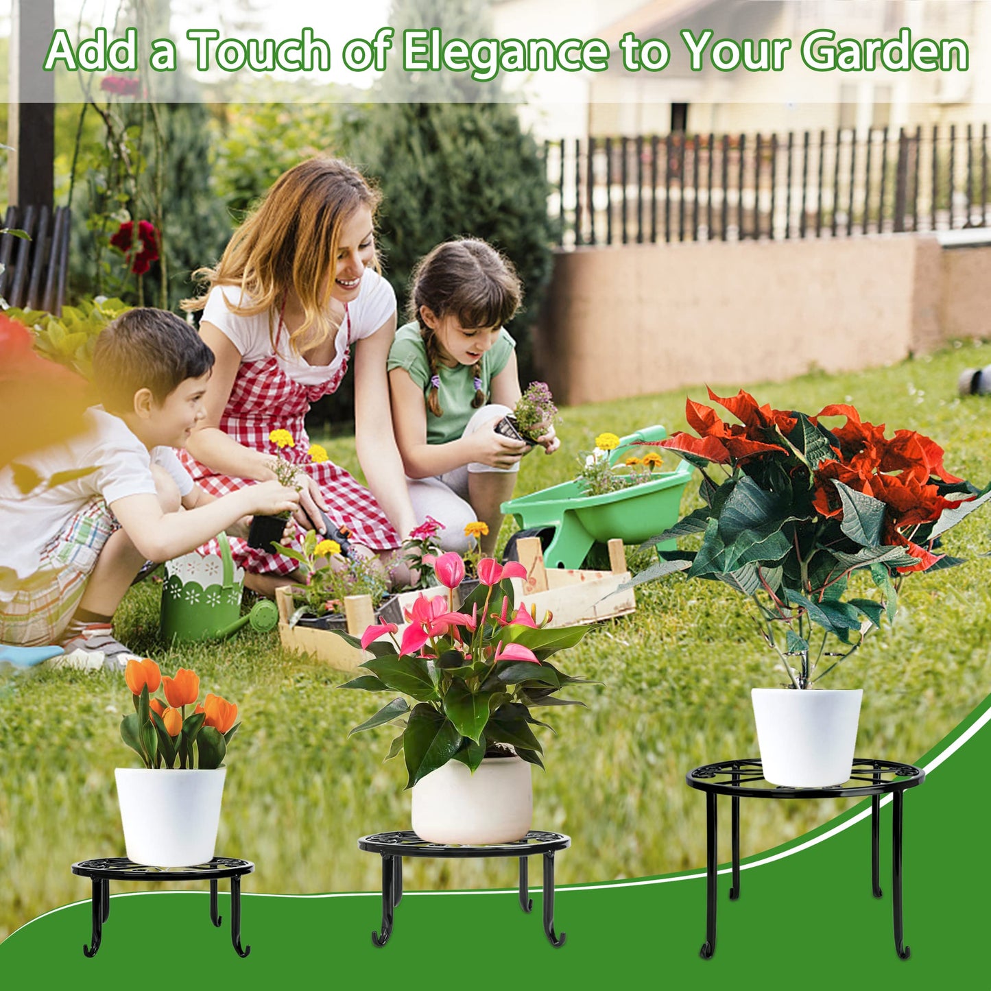 Merryhome Metal Plant Stand 5-Pack Plant Stand for Outdoor Plants Multiple Heavy Duty Flower Pot Stand Rust-Resistant Iron Round Plant Stand Black