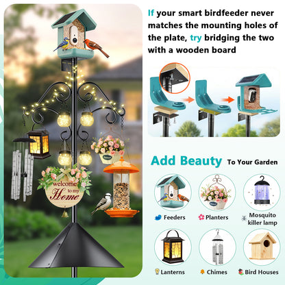 Teblint 92" Bird Feeding Station, Heavy Duty Bird Feeder Pole Bird House Stand Mount Kit with Squirrel Proof Baffle Shepherd Hooks for Outdoor, Adjustable Feeder Stand for Attracting Wild Birds
