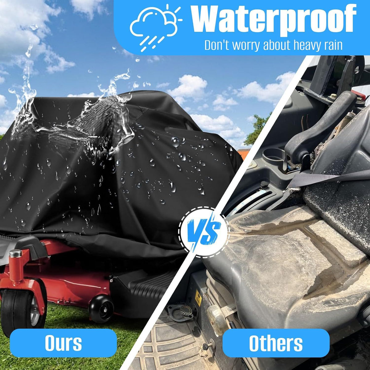 Merryhome Waterproof Turn Mower Cover,600D Riding Lawn Mower Cover,Heavy Duty Tractor Covers with Drawstring & Storage Bag - Universal Fits Decks up to 55",Mildew Resistant UV Protection