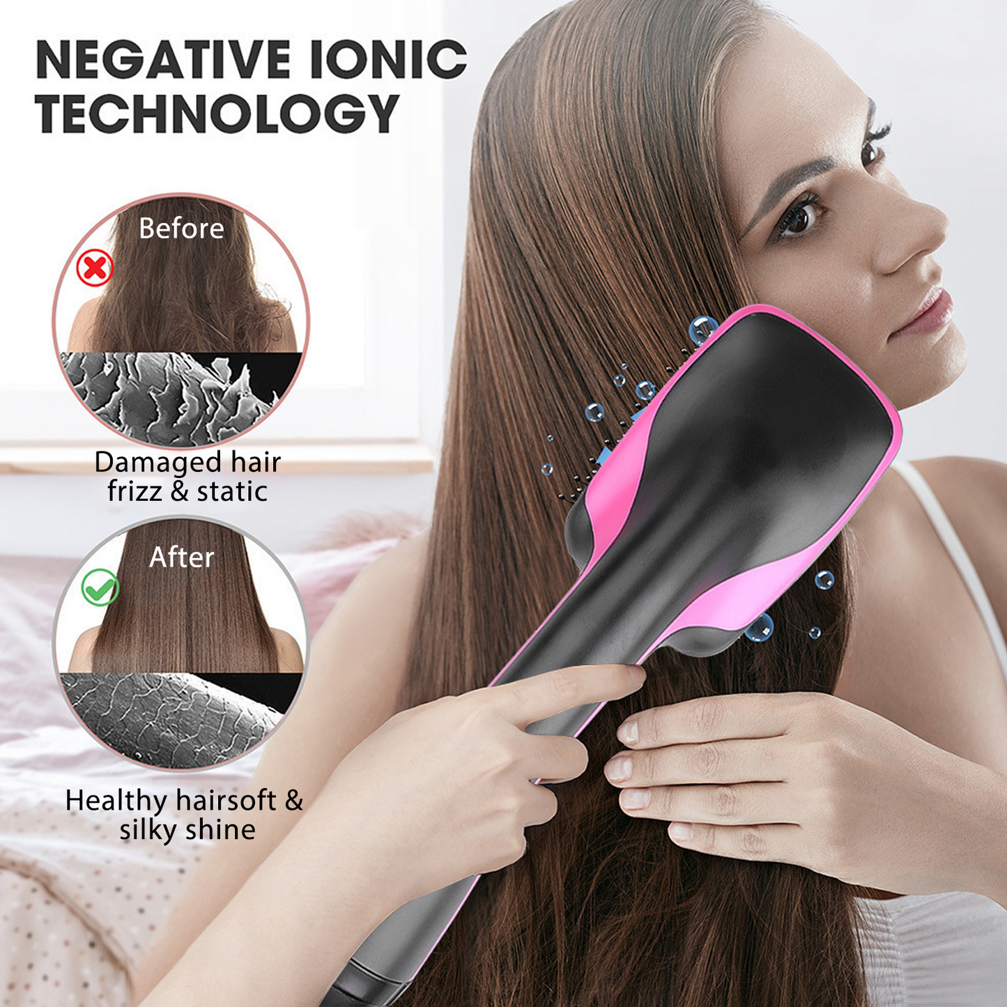 Hair Dryer and Straightener,Hair Dryer Brush,One-Step Hair Dryer and Styler,3 Speed Temperature Control - Straightener Brush for Salon-Quality Smooth,Straight Hair,More Shine and Less Frizz,Black