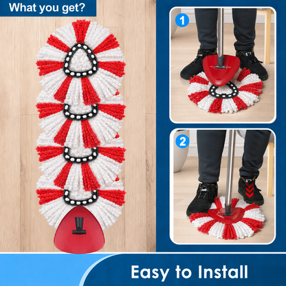 Merryhome Spin Mop Accessory,Spin Mop Replacement Heads 4 Pack with 1 Triangle Base and 58 inches Long Handle,Machine Washable