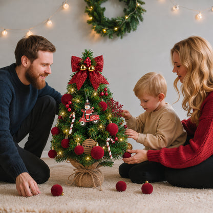 Tabletop Christmas Trees, 18 Inch Mini Small Xmas Tree with LED String Lights, Indoor Holiday DIY Christmas Decor