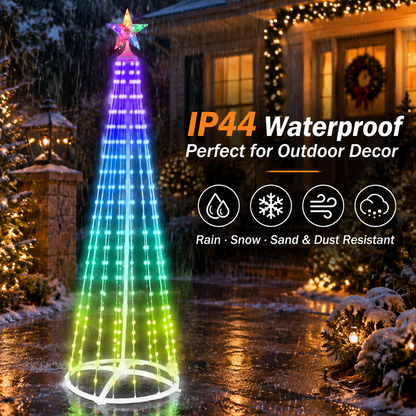 PUCACHI Outdoor Christmas Tree Lights 8Ft, 8 Modes Timer Remote RGB Christmas Tree Lights with Star Topper for Xmas Yard Porch Patio Holiday Decor