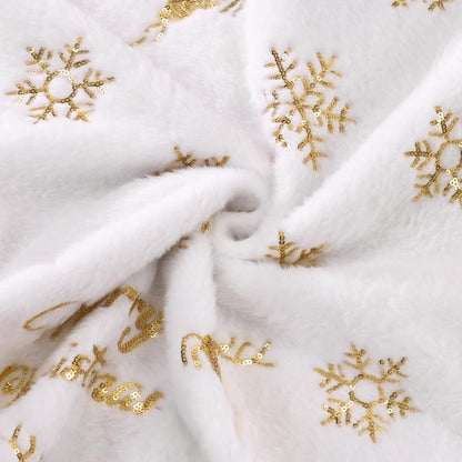 PUCACHI 48in Christmas Tree Skirt,White Faux Fur Christmas Tree Skirt with Gold Sequin Snowflakes & Deers,Large Plush Tree Skirts for Xmas Holiday Party Decorations