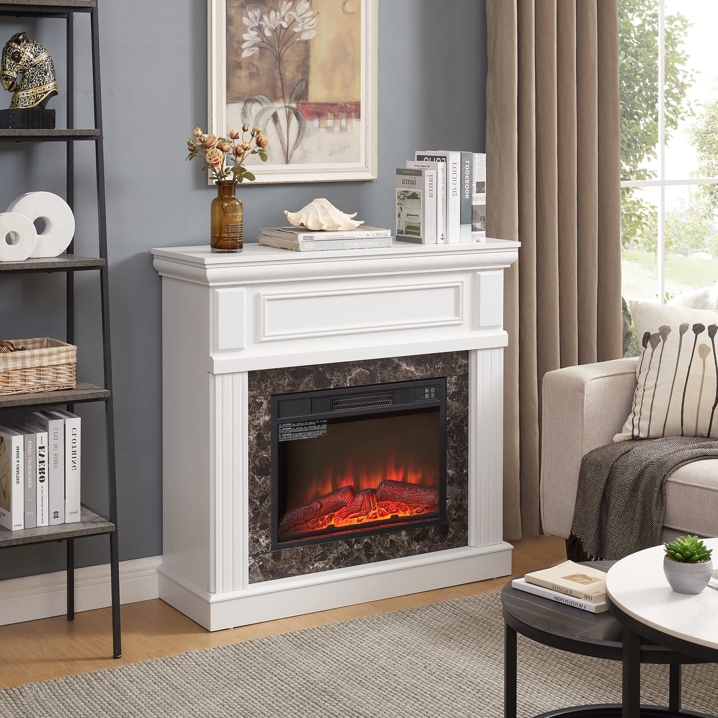 Electric Fireplace with Mantel,fireplace mantel surround with 23" Fireplace Insert, Adjustable Flame, Remote Control-White,41.34"W*14"D*40"H