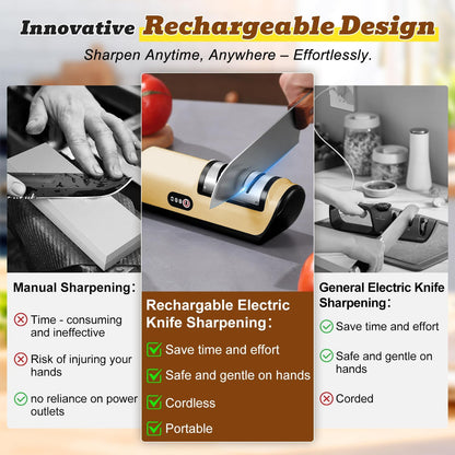 Merryhome Electric Knife Sharpener,2-Stage High-speed Knife Sharpener - USB Charging Automatic Kitchen Gadget for Sharpening Knives,Kitchen Accessories(Gold)