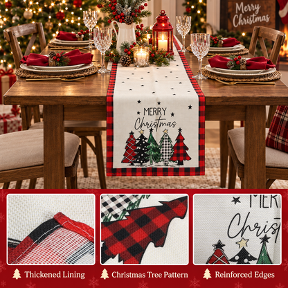 Christmas Placemat Set, 7 Pcs Christmas Table Decor, 6 Placemats with 1 Table Runner, Christmas Tree Pattern, Washable Xmas Kitchen Dining Table Decoration for Holiday Party