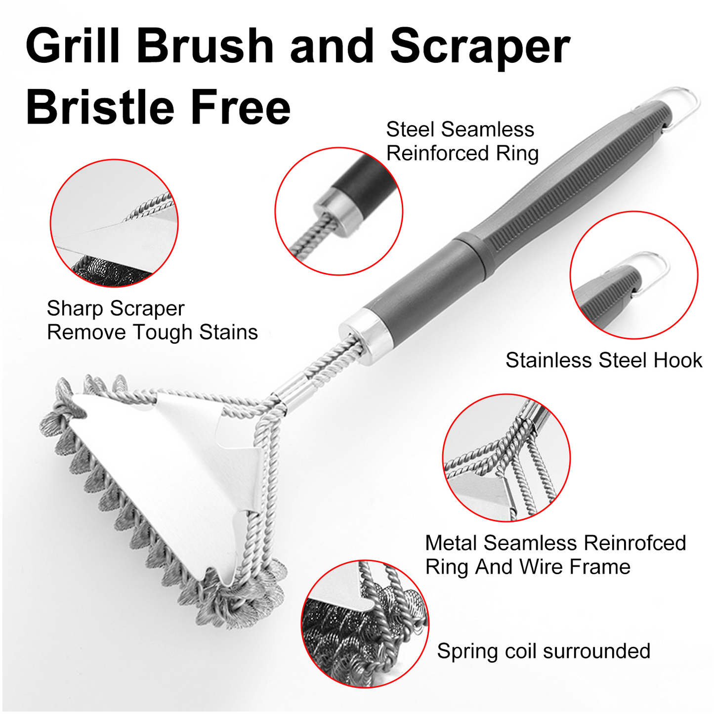 Party Supplies 17in Grill Brush and Scraper Bristle Free,1Pcs Grill Brush Bristle Free,BBQ Brush for Outdoor Grill,Stainless Steel BBQ Grill Brush and Scraper,for Gas/Charcoal Grilling Grates