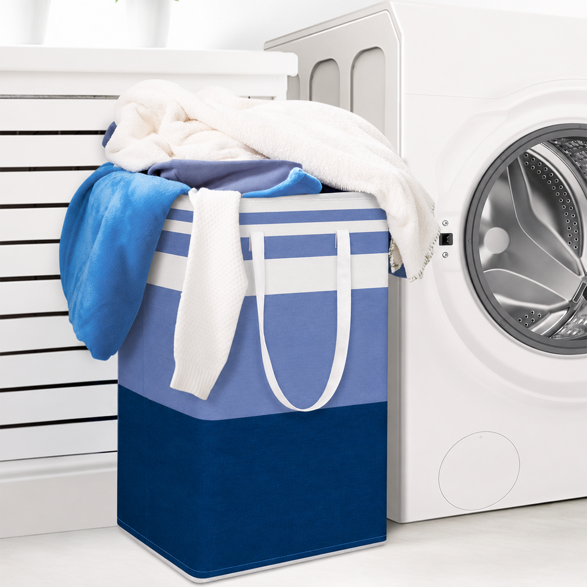 PUCACHI 2 Pack 100L Laundry Hamper Collapsible-Large Laundry Baskets,Freestanding Waterproof Clothes Hamper with Easy Carry Handles in Laundry Room Bedroom Bathroom College Dorm for Adults,Blue
