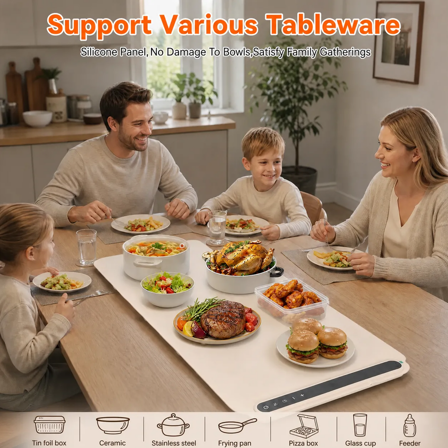 Merryhome 36x16in Food Warming Mat for Countertop,Extra Large Electric Food Warming Tray for Parties Buffet,7 Temp Levels & 6 Hour Timer, Auto Shut-Off,Full-Surface Heating Pad for All Gathering,Beige
