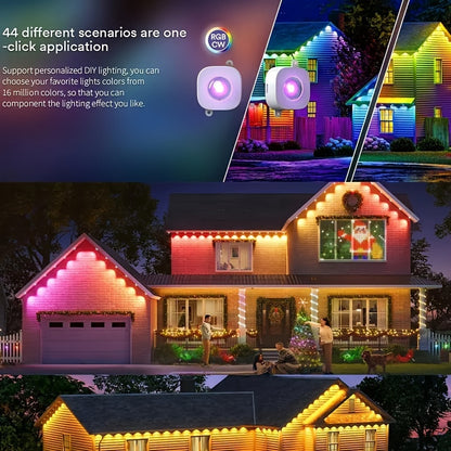 WHATOOK Permanent Outdoor Lights, 50ft 30 Smart RGB Eaves Lights IP67 Waterproof with App Controlled, House Roof Outdoor Lighting for Party, Daily, Halloween, Christmas, Garden