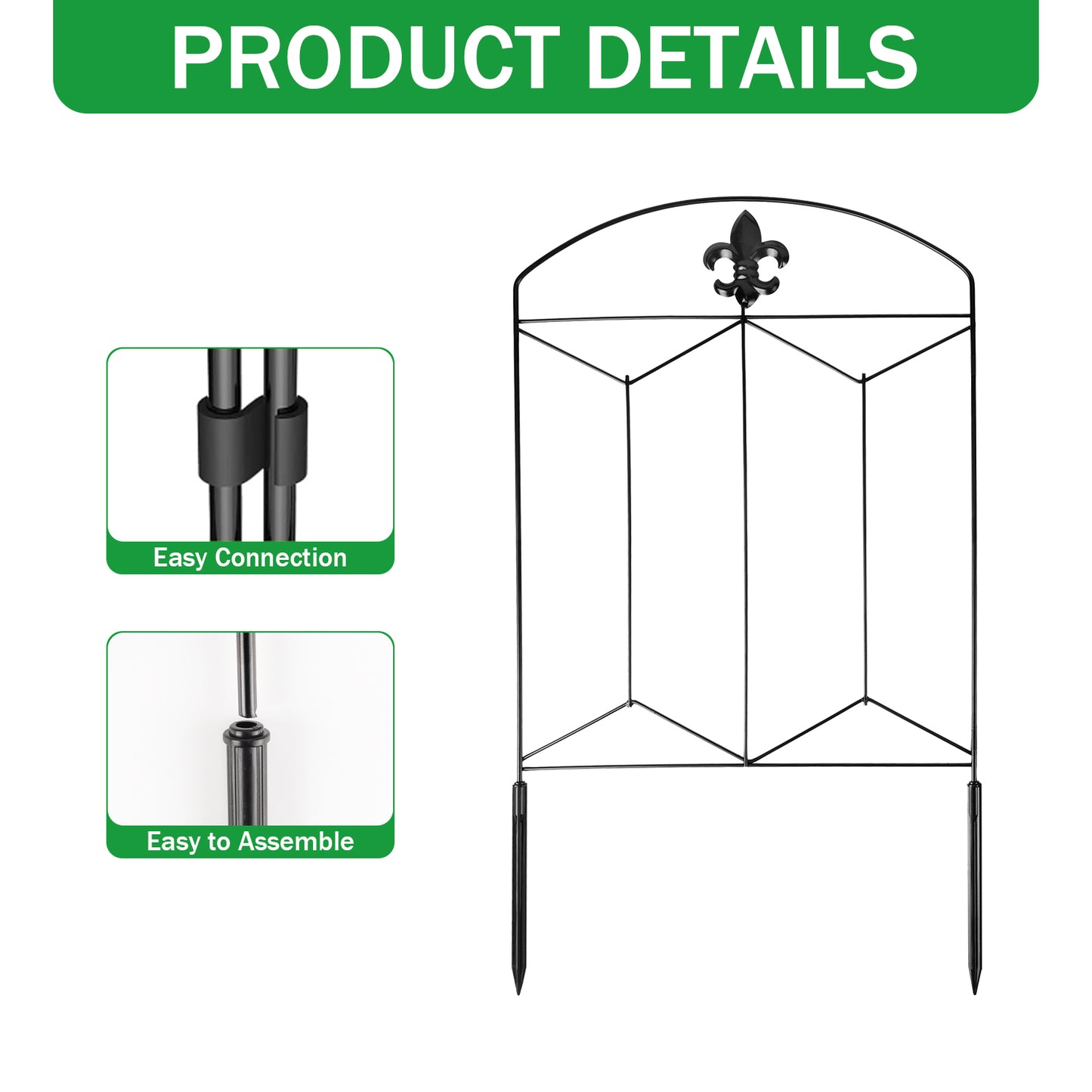 Decorative Garden Fence 10 Pack, 24in H x 12.5in L Arched No Dig Metal Fence Panels, Rustproof Outdoor Animal Barrier for Dogs, Rabbits, Flower Beds, Yard, Patio Decor & Lawn Border Protection