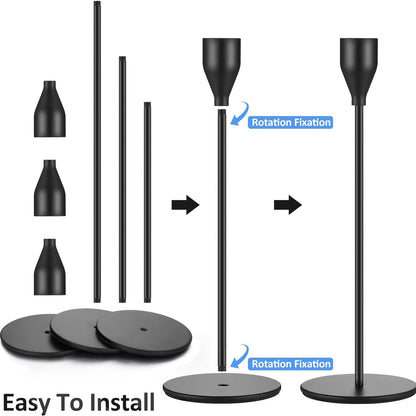 Candlestick Holders,Set of 3 Matte Black Candle Holders,Taper Candle Holders Decorative Candlestick Holder for Home Decor,Dinning,Party