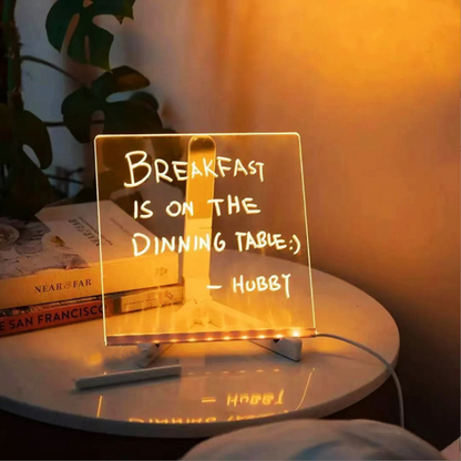 Acrylic Dry Erase Board with Light 7.9 X 7.9in Light up Dry Erase Board with Stand as a Glow Memo LED Letter Message Board led Note Board White Board with 7 Color Pen for Office School Home