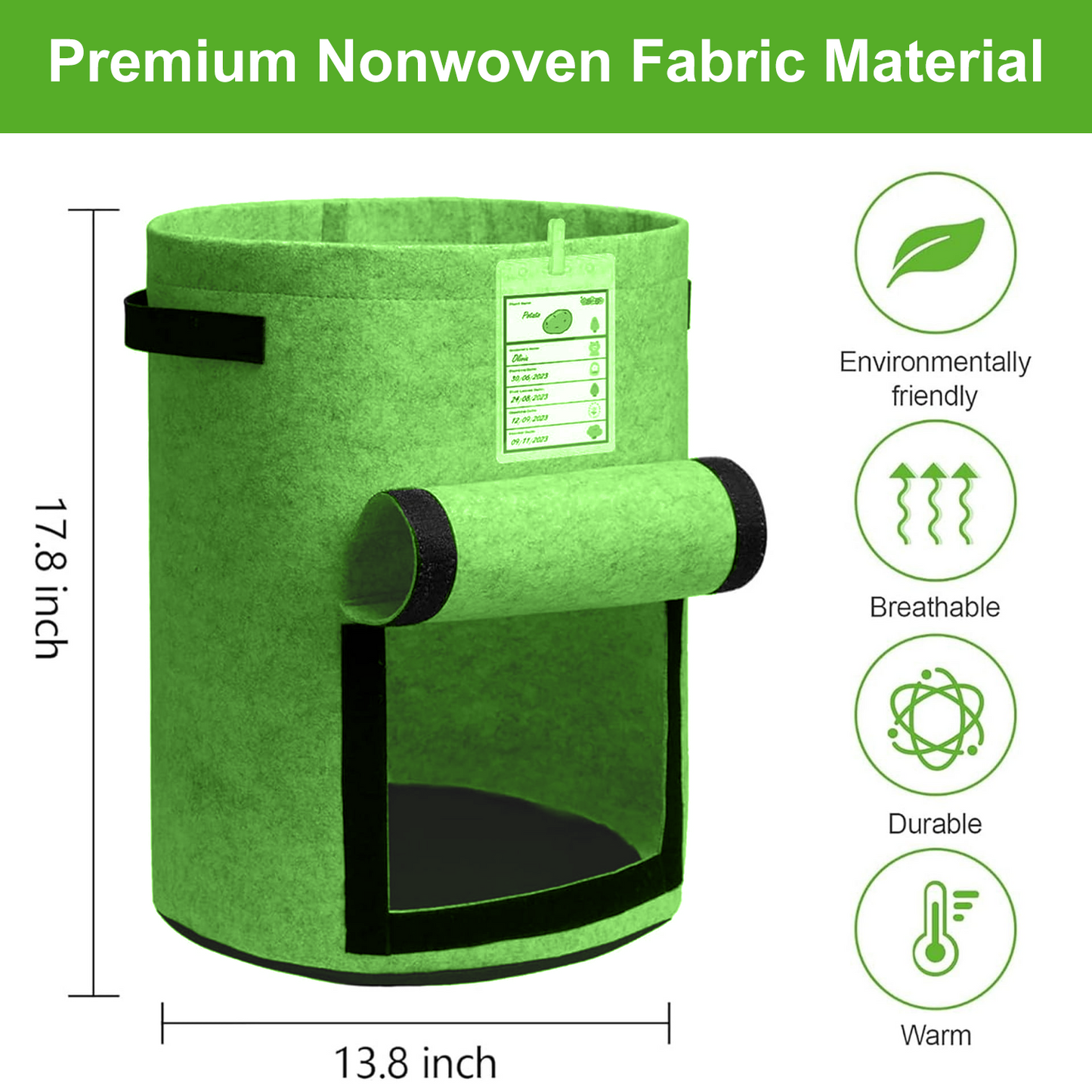 3 Pack Potato Grow Bags 10 Gallon Potato Growing Bags with Flap, Breathable & Durable, Nonwoven Fabric, Ideal for Indoor/Outdoor Use，Fabric Plant Pots for Potatoes, Tomato, Vegetables