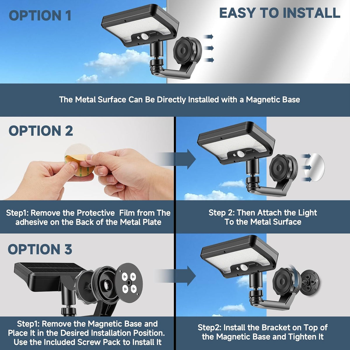 Merryhome Magnetic Solar Lights Outdoor,600LM Solar Motion Sensor Lights Outdoor,3 Modes&92 LEDs,IP65 Waterproof Magnetic Solar Security Light for Wall Patio Backyard Fence Garage Deck (2 Pcs Cold Lights)