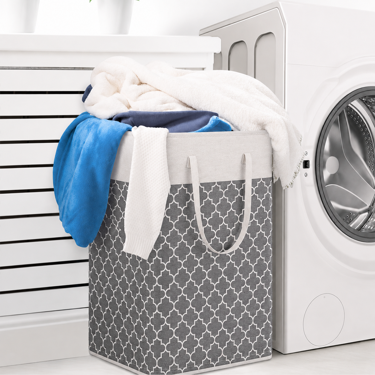 PUCACHI 2 Pack 100L Laundry Hamper Collapsible-Large Laundry Baskets,Freestanding Waterproof Clothes Hamper with Easy Carry Handles in Laundry Room Bedroom Bathroom College Dorm for Adults,Grey