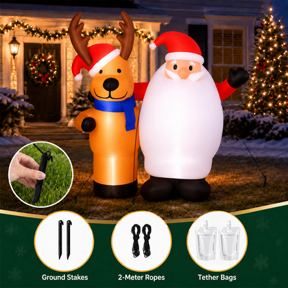 5Ft Christmas Inflatable Decorations, Blowup Santa and Reindeer, Lighted Xmas Inflatable for Yard Front Door Indoor & Outdoor Decor