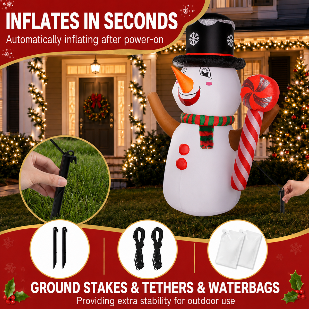 6Ft Christmas Inflatables Snowman Outdoor Decorations, Blow up Snow Man Yard Decor Built-in Bright LED Light Wear Magic Hat, Holiday for Garden Patio Lawn Party Xmas Gifts