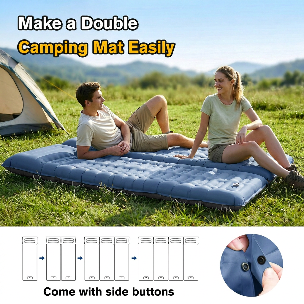Merryhome Camping Sleeping Pad,Extra-Thick Camping Mat with Pillow,Built-in Foot Pump Inflatable Sleeping Pads Ultralight for Camping Backpacking Hiking Traveling Tent（Single,Blue）