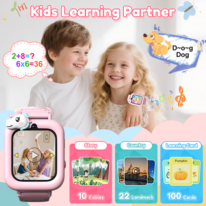 Henotian 1.83" Kids Smart Watch for Girls HD Touch Screen with 39 Educational Games, Camera, Pedometer, Alarm Clock, ABC Learning, Music Player, Birthday Gift for Boys Girls Ages 5-12