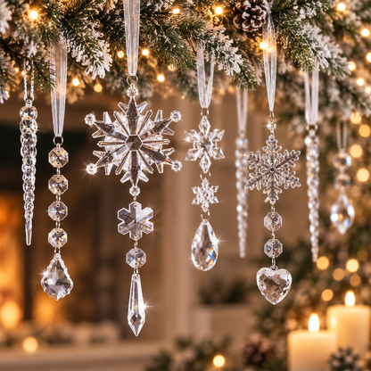 Christmas Decoration Crystal Ornaments, 21Pcs Acrylic Hanging Ornaments, Snowflake Icicle Drop Shaped Decorations for Christmas Tree, Winter Holiday Party