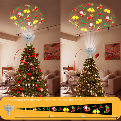 Christmas Tree Toppers Lighted, Christmas Angel Tree Topper with Built-in LED Rotating Lights, 3D Glitter Projection for Xmas Party Holiday Decorations