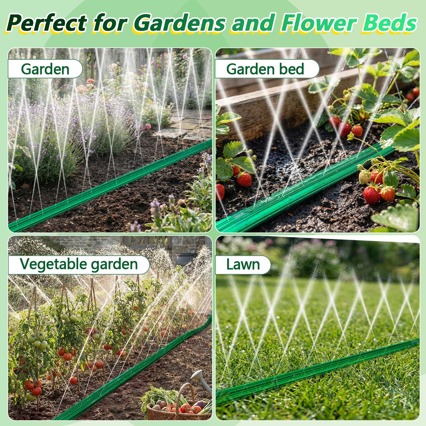 PUCACHI Soaker Hose 50ft Garden Irrigation Hose, Heavy Duty 3-Row Drip Hose with Even Water Distribution, Water Saving Lawn and Garden Watering System