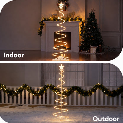 PUCACHI 6Ft Spiral Christmas Tree Light,168LEDs Outdoor Christmas Tree with Star Topper & Stakes,Timer & Dimmable,Christmas Decorations for Porch Patio Garden Holiday(Warm White)