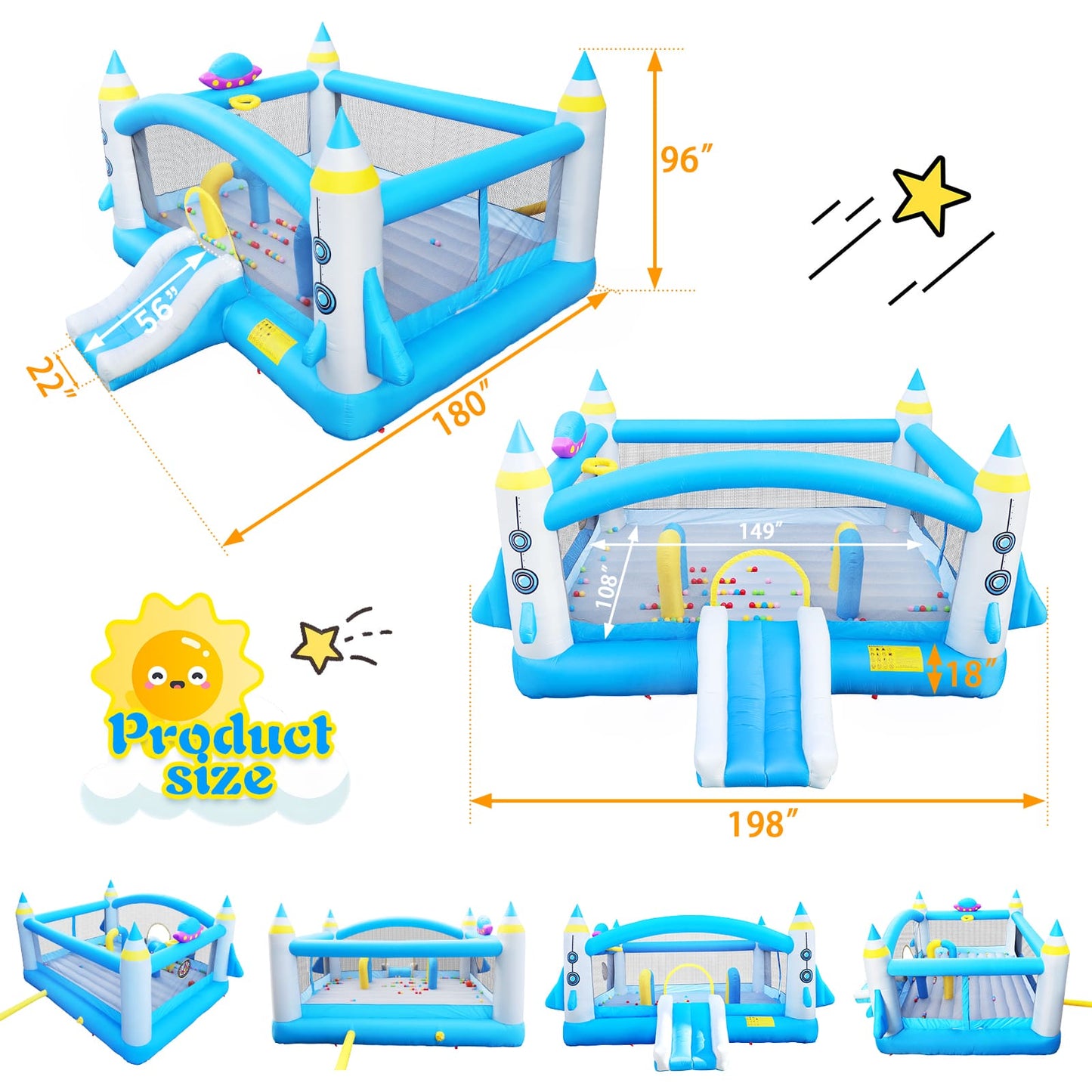 WHATOOK Bounce House for Kids Multifunctional Jump 'n Slide Kids Inflatable Bounce with Blower, 198" x 180" Play Area x 96" Tall, Basketball Hoop, Target Game, A Wealth of Accessories