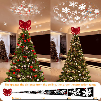 Christmas Tree Toppers Lighted, Christmas Butterfly Tree Topper with Built-in LED Rotating Lights, 3D Glitter Projection for Xmas Party Holiday Decorations