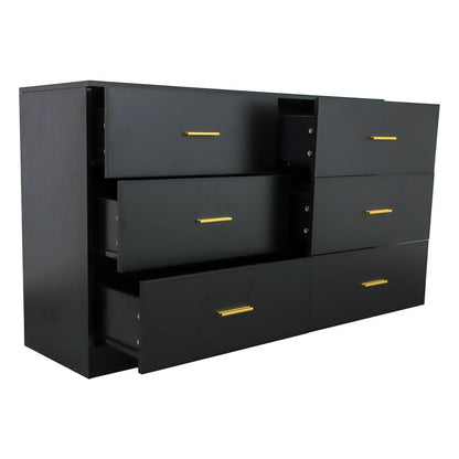 WHATOOK Modern Black 6-Drawer Dresser For Bedroom - Ample Storage Wide Chest Of Drawers, Sturdy & Safe Natural Engineered Wood Furniture Primary Living Space Cabinets