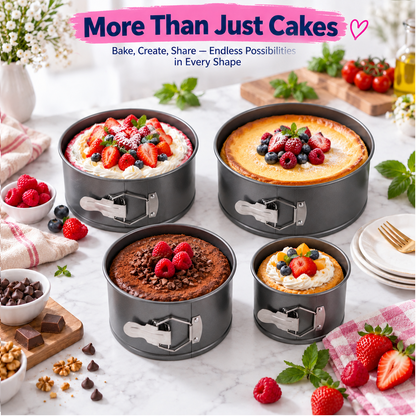 Cake Pan Set of 4, 5/5.5/6/7inch , Non-Stick Leak-Proof Cheesecake Pan for Baking, Black